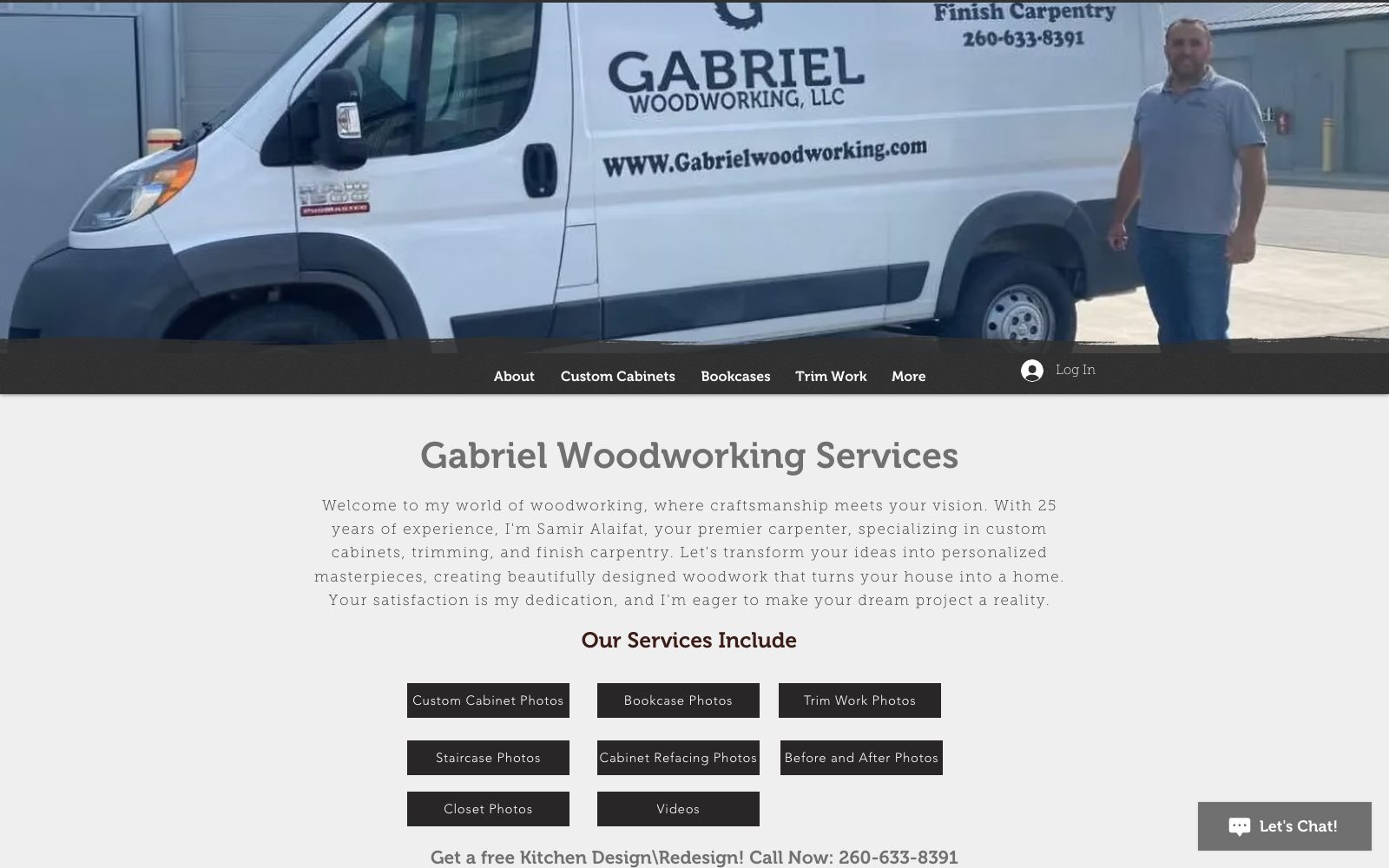 The current gabrielwoodworkingcompany.com homepage